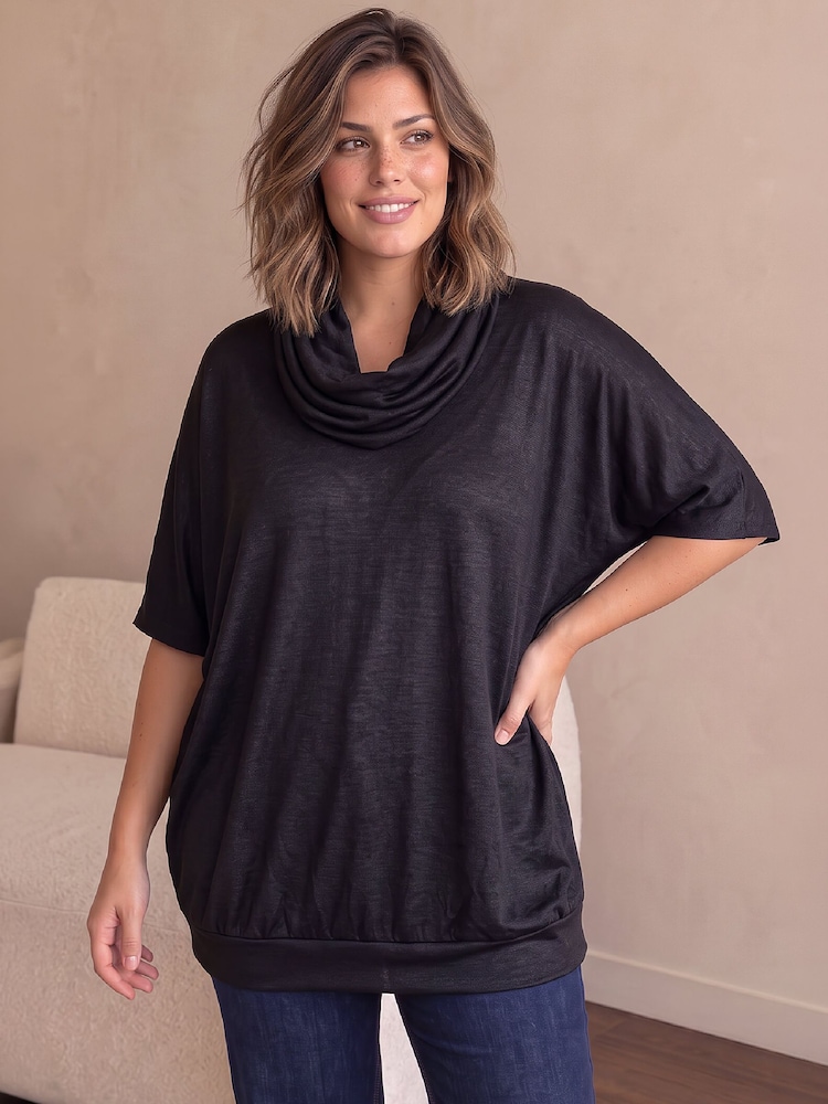 Roman Black Curve Jersey Bubble Hem Top - Image 1 of 4 Roman Black Curve Jersey Bubble Hem Top - Image 1 of 4