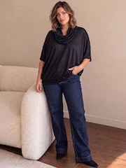 Roman Black Curve Jersey Bubble Hem Top - Image 2 of 4