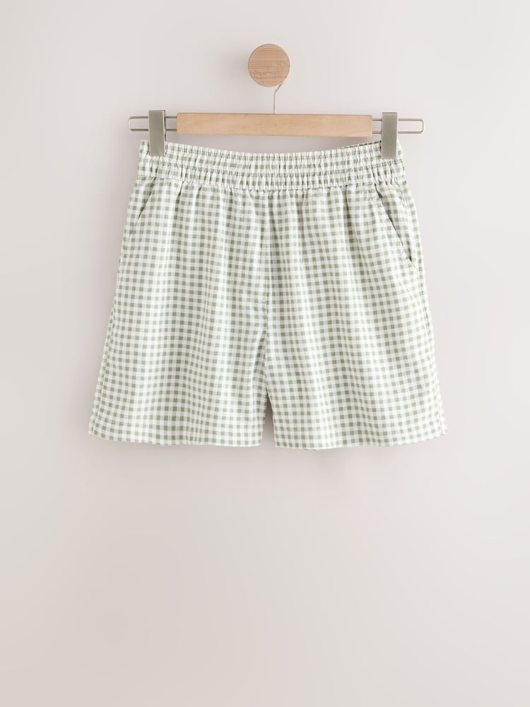 Green/Ecru Gingham Linen Rich Shorts - Image 1 of 2