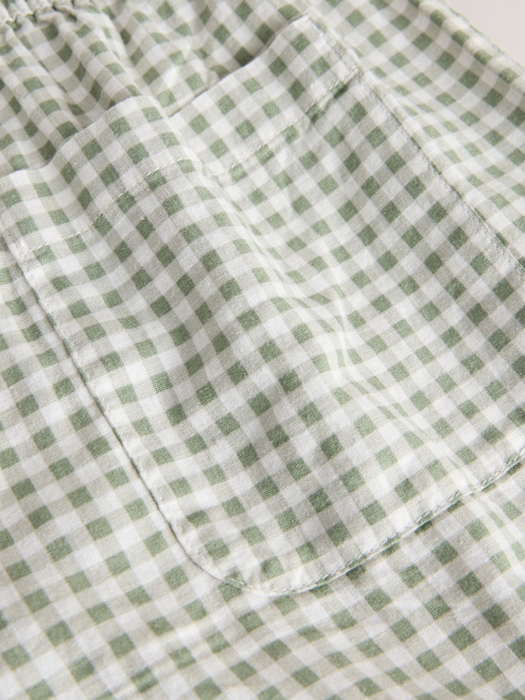 Green/Ecru Gingham Linen Rich Shorts - Image 2 of 2