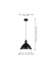 Eglo Black Priddy Domed Single Pendant Ceiling Light - Image 4 of 4