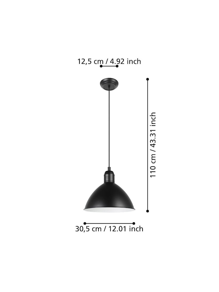 Eglo Black Priddy Domed Single Pendant Ceiling Light - Image 4 of 4