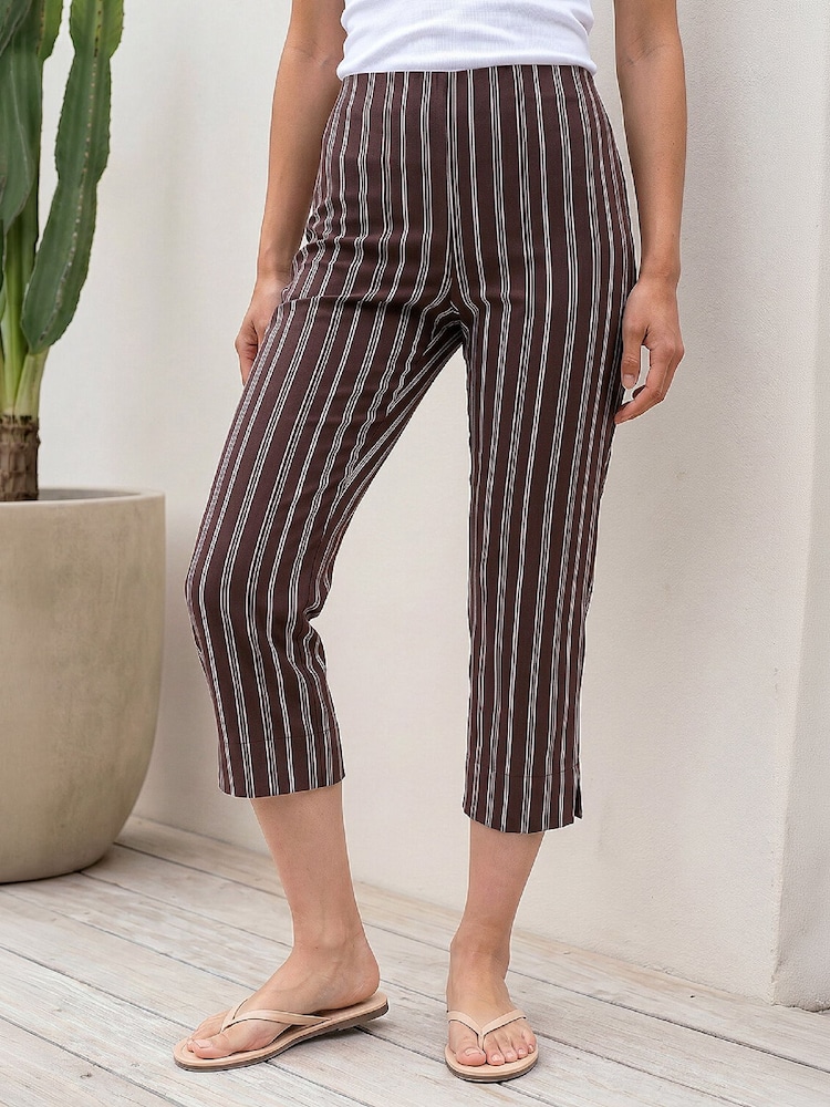 Roman Brown Petite Stripe Cropped Trousers - Image 1 of 4