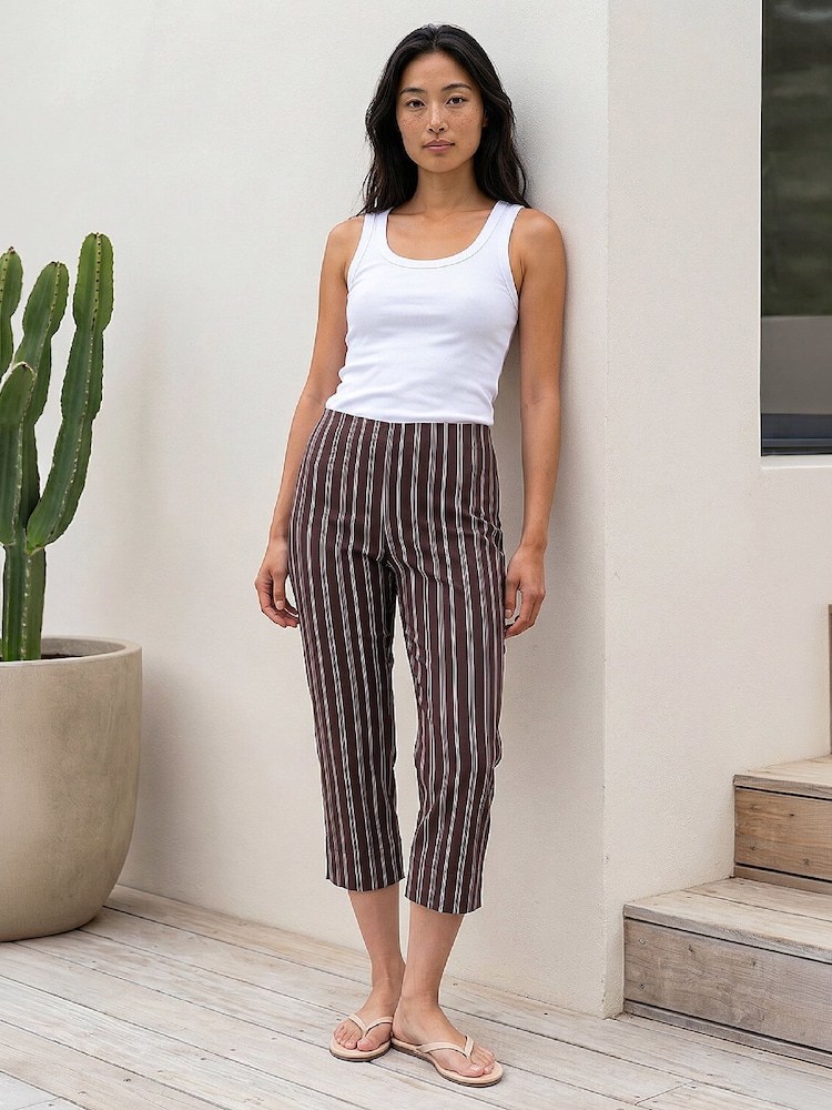 Roman Brown Petite Stripe Cropped Trousers - Image 2 of 4