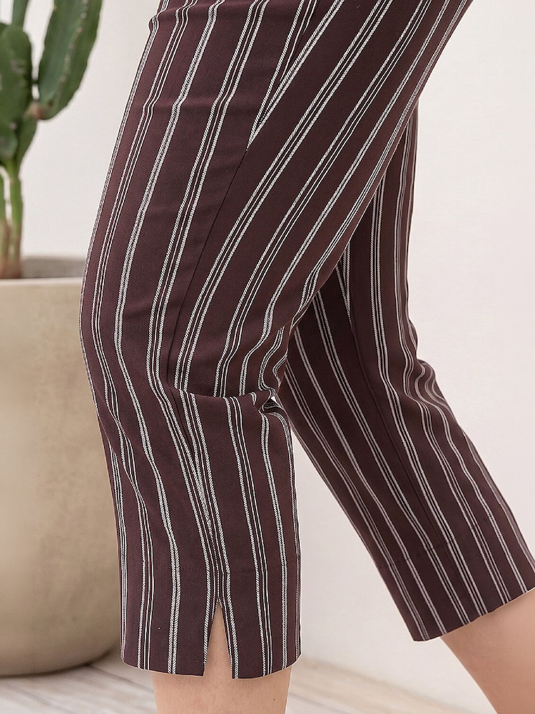 Roman Brown Petite Stripe Cropped Trousers - Image 4 of 4