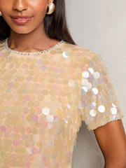 Lipsy Cream Sequin Premium Sequin T Shirt Mini Dress - Image 2 of 4