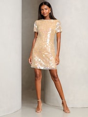 Lipsy Cream Sequin Premium Sequin T Shirt Mini Dress - Image 3 of 4