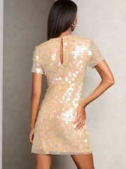 Lipsy Cream Sequin Premium Sequin T Shirt Mini Dress - Image 4 of 4