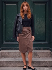 Roman Brown Suede Ruch Side Skirt - Image 2 of 4