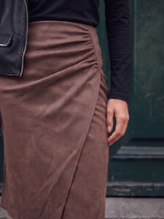 Roman Brown Suede Ruch Side Skirt - Image 4 of 4