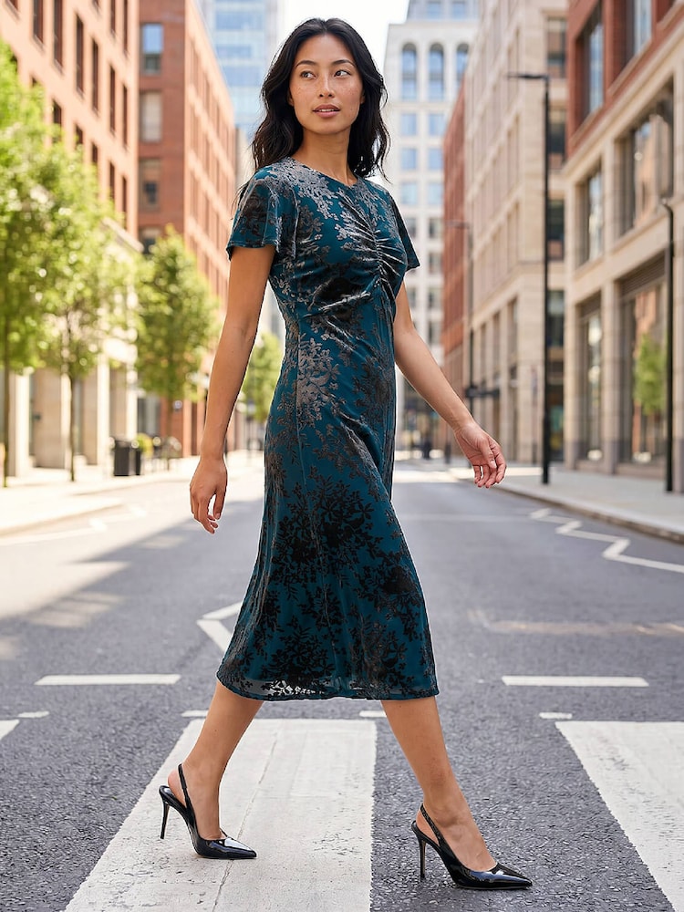green devore dress Womens Roman Petite Midi US 8 VESTIDO