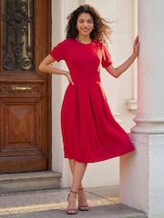 Roman Red Petite Textured Midi Dress - Image 2 of 4