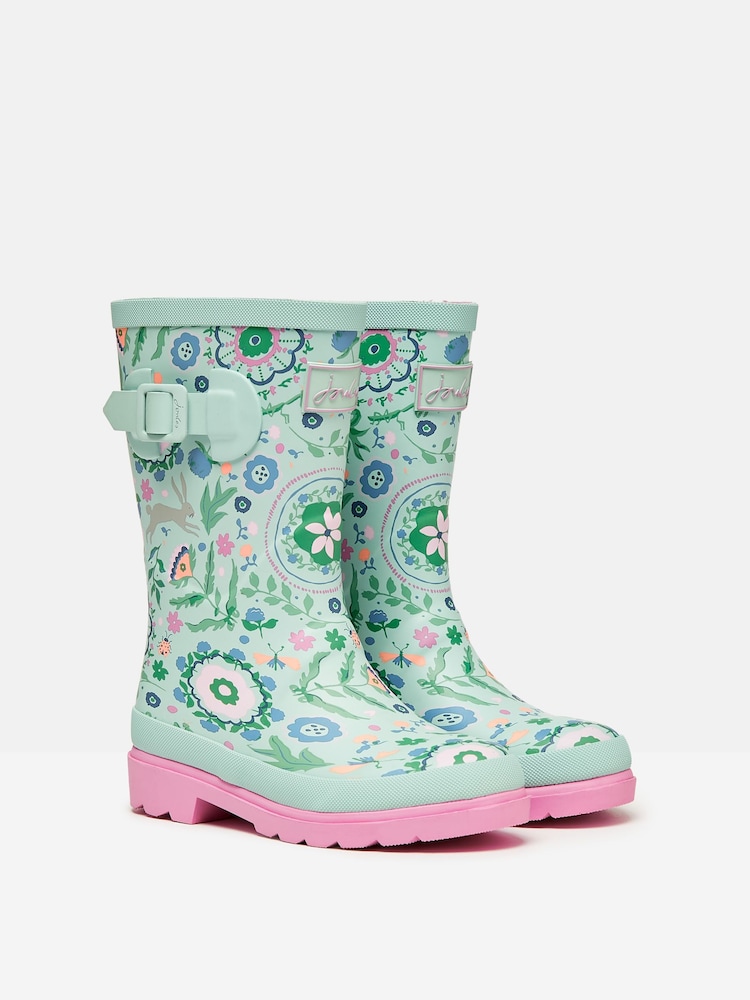 Joules Kids' Teal Blue Printed Wellies - Image 2 of 6