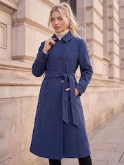 Roman Blue Petite Double Breasted Trench Coat - Image 1 of 4