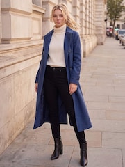 Roman Blue Petite Double Breasted Trench Coat - Image 2 of 4
