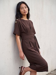 Roman Brown Petite Tie Waist Dress - Image 1 of 4