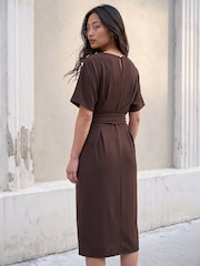 Roman Brown Petite Tie Waist Dress - Image 3 of 4