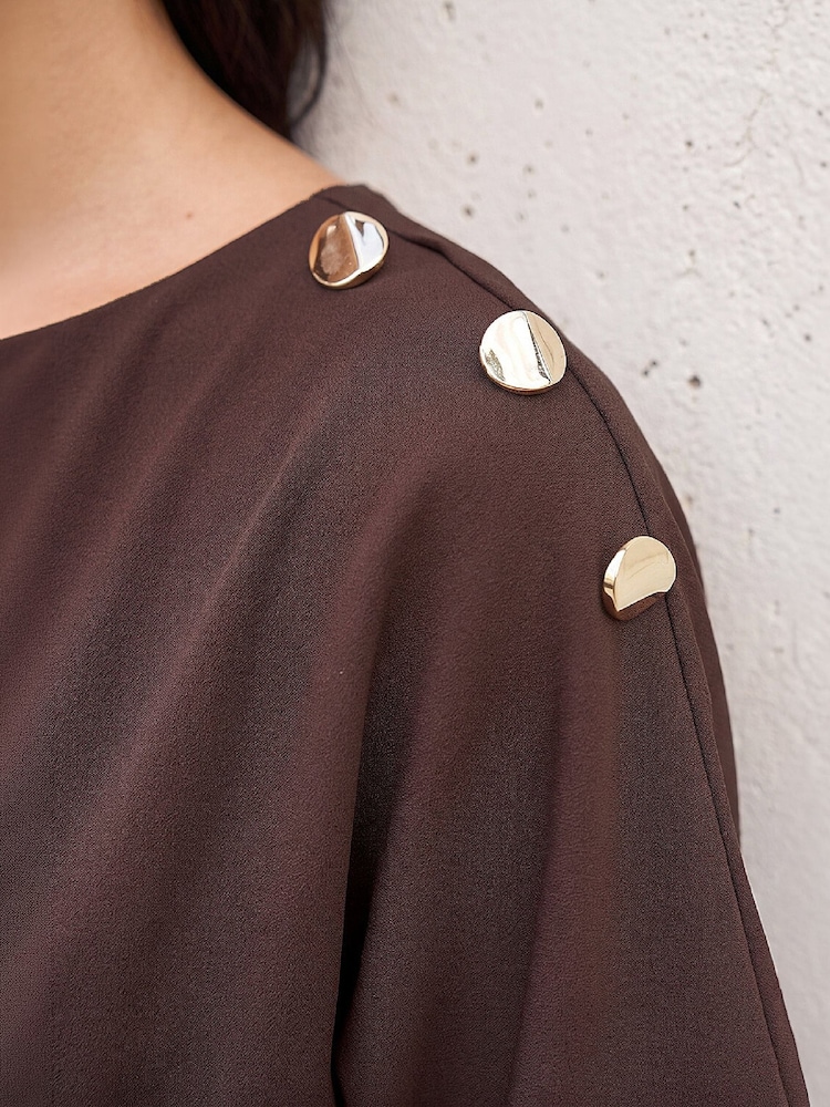 Roman Brown Petite Tie Waist Dress - Image 4 of 4 Roman Brown Petite Tie Waist Dress - Image 4 of 4