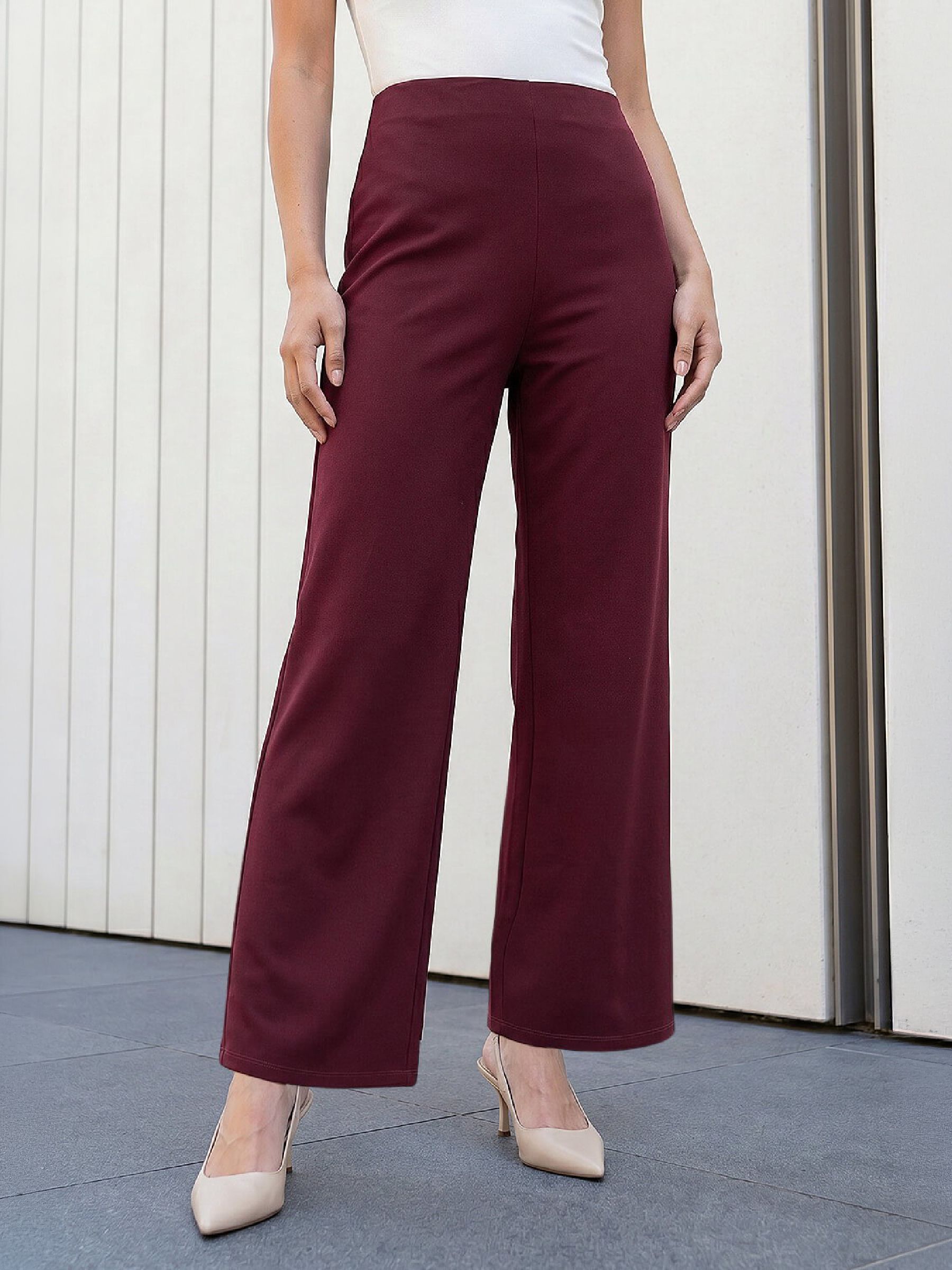 Roman Women's Petite Wide Leg Stretch Trouser in Wine | Size: 18 - Image 2