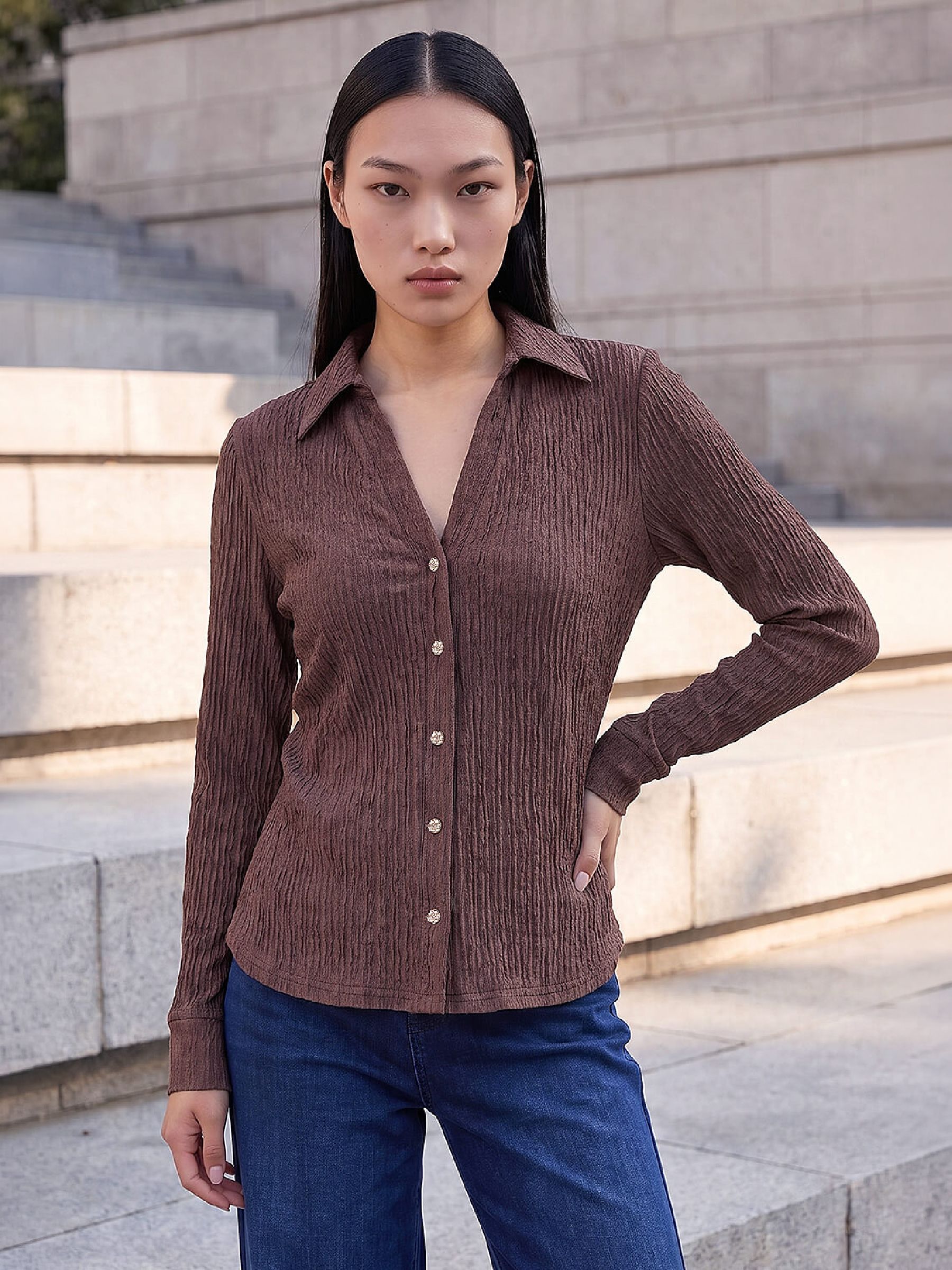 Dusk Women's Chocolate Textured Shirt In | Size: 12 - Image 2