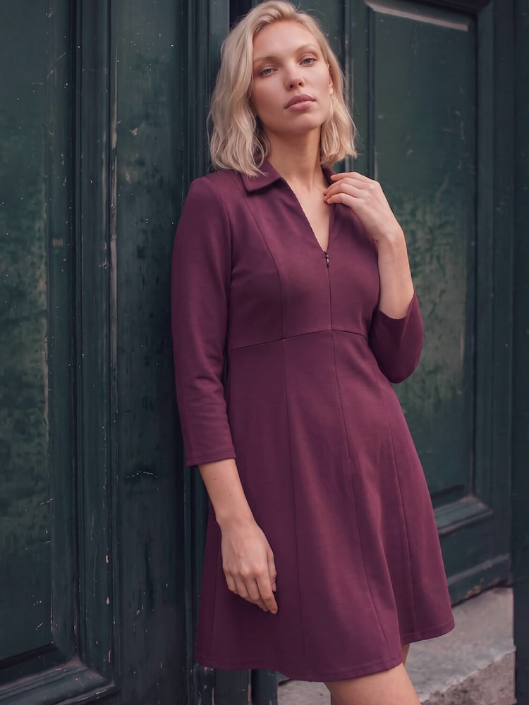Roman Purple Petite Zip Front Dress - Image 1 of 4 Roman Purple Petite Zip Front Dress - Image 1 of 4