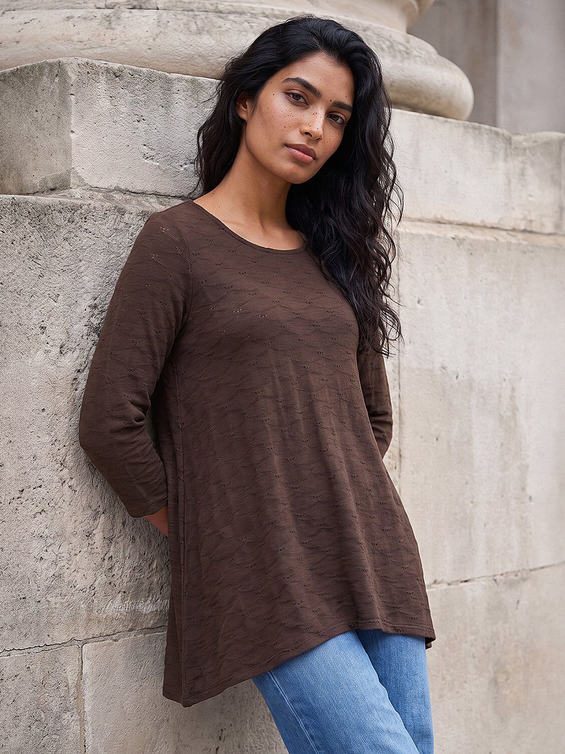 Roman Textured Snit Tunic, Brown, Size 20, Women - Image 7