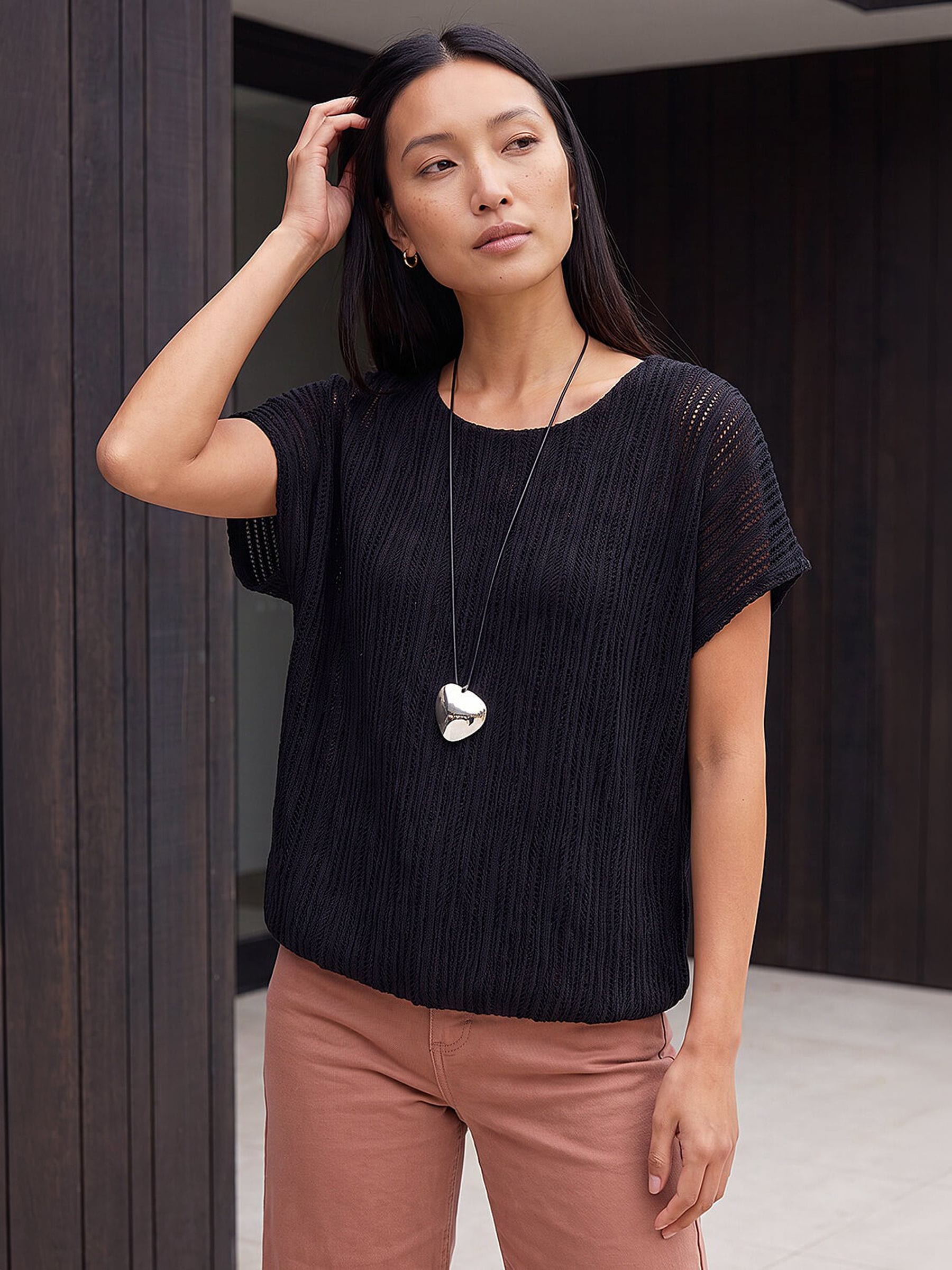 Roman Textured Overlay Top, Black, Size 20, Women - Image 3