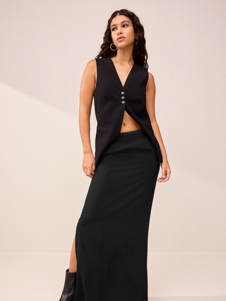 Black Tailored Crepe Column Skirt - Image 1 of 6