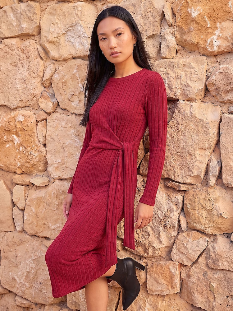 Roman Red Textured Tie Dress - Image 1 of 4 Roman Red Textured Tie Dress - Image 1 of 4