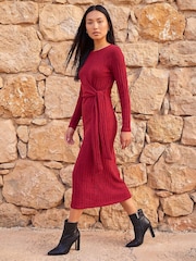 Roman Red Textured Tie Dress - Image 2 of 4