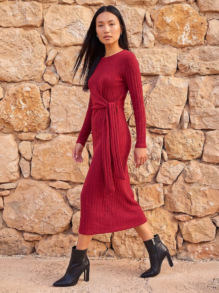 Roman Red Textured Tie Dress - Image 2 of 4 Roman Red Textured Tie Dress - Image 2 of 4