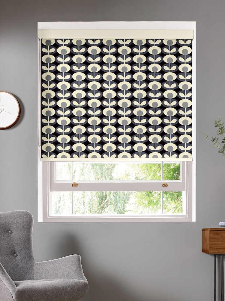 Orla Kiely Grey Oval Flower Made To Measure Roller Blind - Image 1 of 3