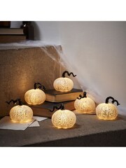 Lights4fun Silver 6 Mini Silver Light Up Pumpkin Decorations - Image 1 of 3