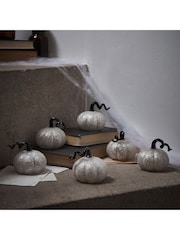 Lights4fun Silver 6 Mini Silver Light Up Pumpkin Decorations - Image 2 of 3