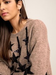 Brown Longline Sequin Star Jumper - Image 4 of 6