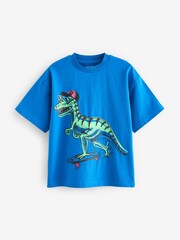 Bright Blue Skating Dino Relaxed Fit Short Sleeve Graphic 100% Cotton T-Shirt (3-16yrs) - Image 1 of 3