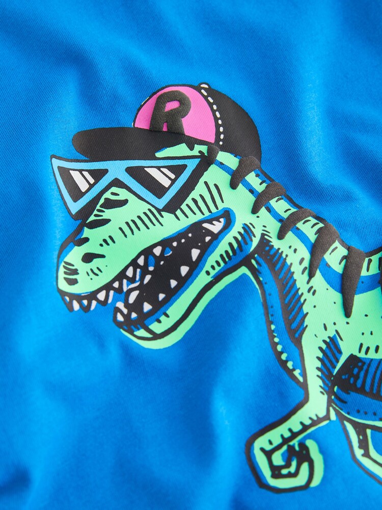 Bright Blue Skating Dino Relaxed Fit Short Sleeve Graphic 100% Cotton T-Shirt (3-16yrs) - Image 3 of 3
