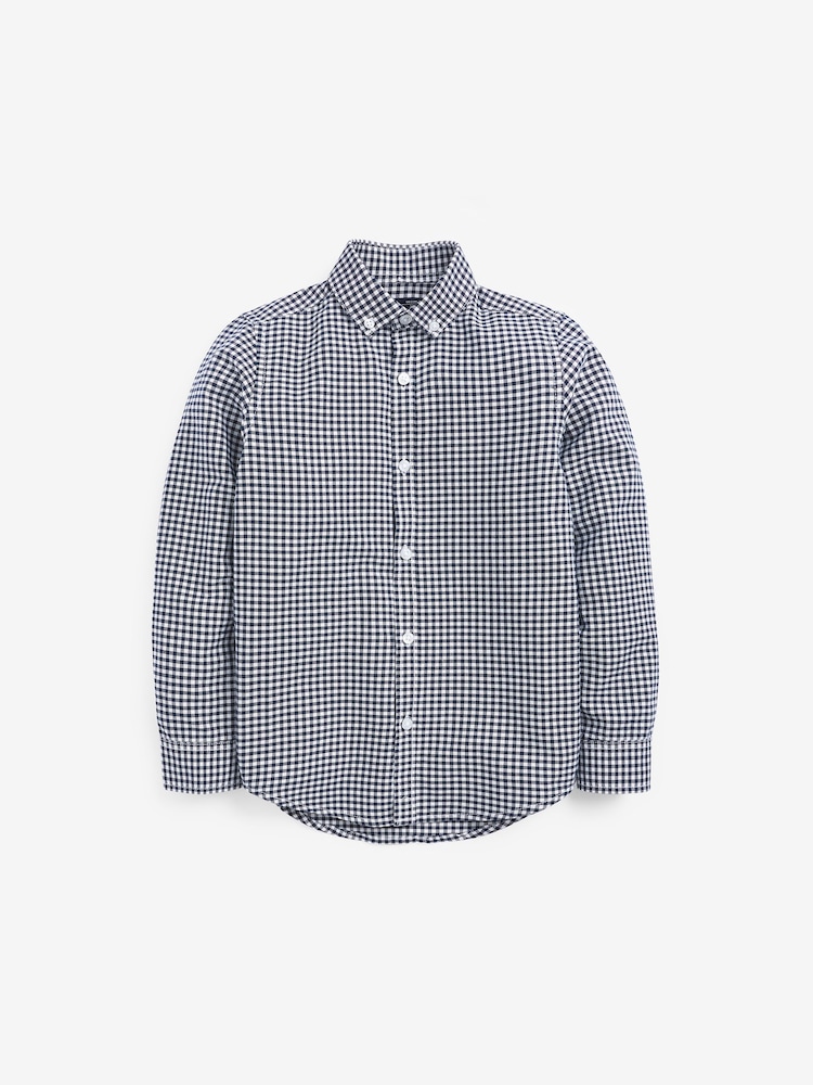 Navy Blue Gingham Plain Long Sleeve Oxford Shirt (3-16yrs) - Image 1 of 3