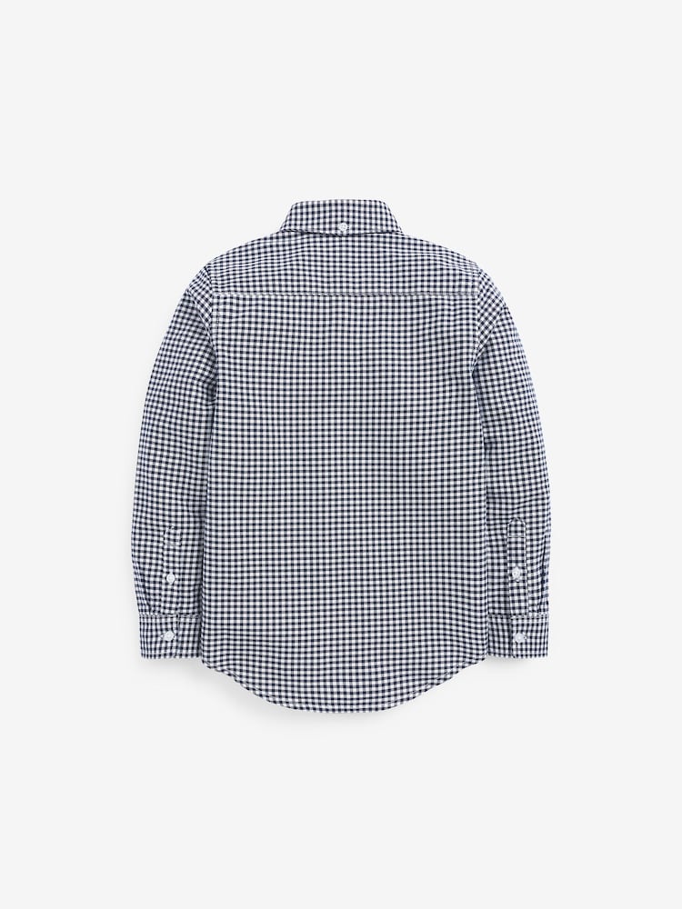 Navy Blue Gingham Plain Long Sleeve Oxford Shirt (3-16yrs) - Image 2 of 3