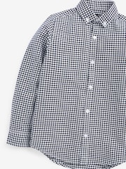 Navy Blue Gingham Plain Long Sleeve Oxford Shirt (3-16yrs) - Image 3 of 3