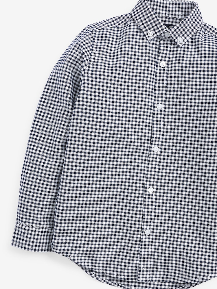 Navy Blue Gingham Plain Long Sleeve Oxford Shirt (3-16yrs) - Image 3 of 3