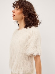 Monsoon Cream Tori Short Sleeve Fringe Top - Image 4 of 10