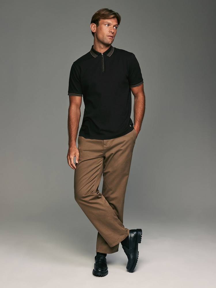 Black Gold Tipped Short Sleeve Textured Quarter Zip Polo Shirts - Image 2 of 7