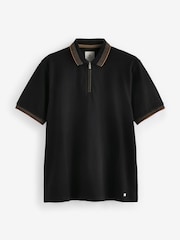 Black Gold Tipped Short Sleeve Textured Quarter Zip Polo Shirts - Image 5 of 7