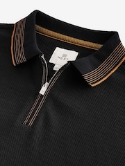 Black Gold Tipped Short Sleeve Textured Quarter Zip Polo Shirts - Image 6 of 7