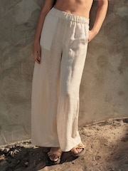 Natural 100% Linen Premium Wide Leg Trousers - Image 5 of 8