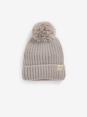 Nevtralno - Knitted Rib Pom klobuki in kape; pokrivala (3mths-10yrs) - Slika 1 iz 2