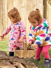 JoJo Maman Bébé Pink Girls' Dino Button Front Sweat Dress - Image 3 of 6
