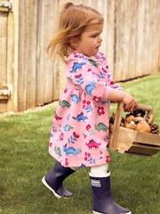 JoJo Maman Bébé Pink Girls' Dino Button Front Sweat Dress - Image 4 of 6