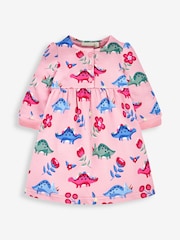 JoJo Maman Bébé Pink Girls' Dino Button Front Sweat Dress - Image 5 of 6